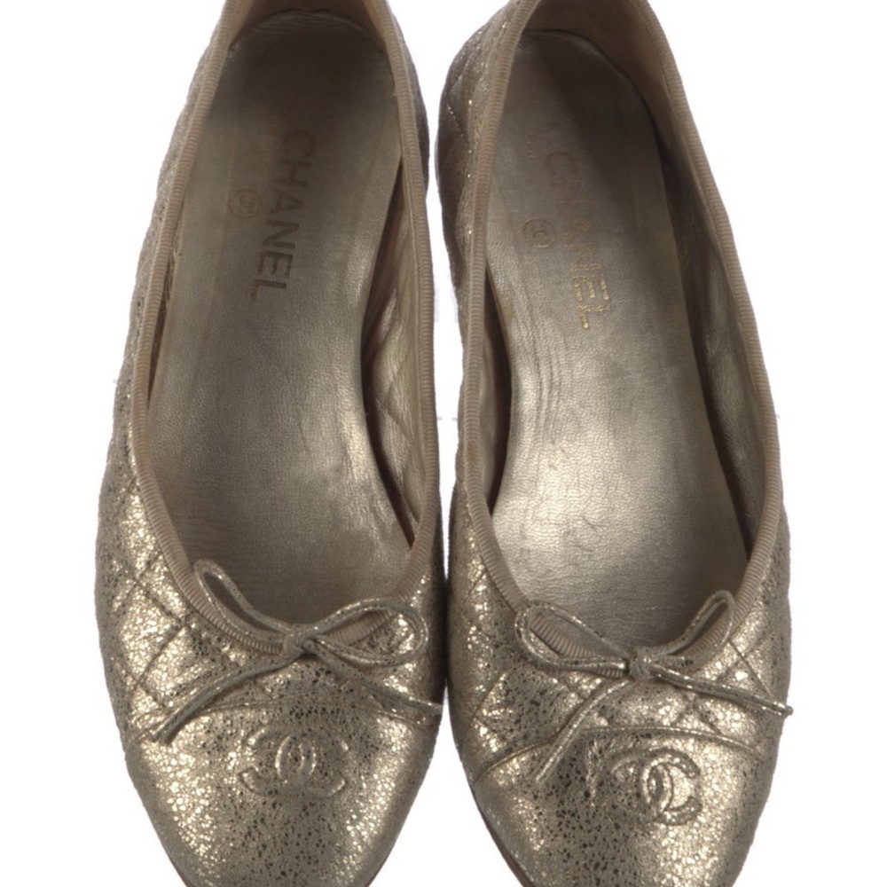 Chanel Iconic Quilted goatskin Gold Ballet Flats 41.5 CC interlocking logo - Picture 4 of 10
